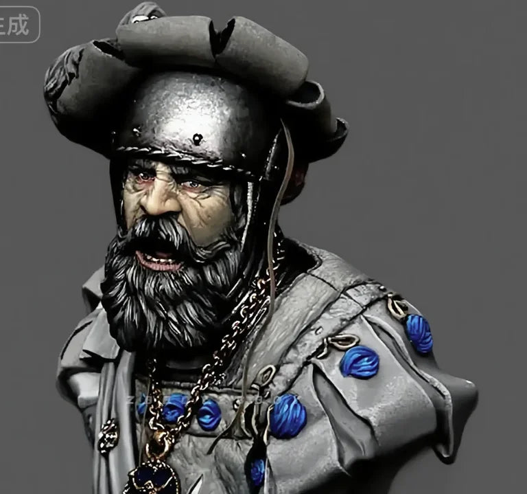 1/12 Medieval Nobleman in Heraldic Red and Blue Armor, Resin Model Bust Kit, Unassembled and Unpainted