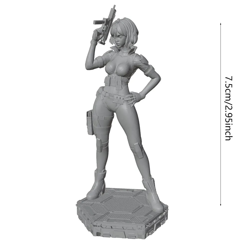 1/24 Female Commando with Machine Gun, Resin Model Figure Kit, Unassembled and Unpainted