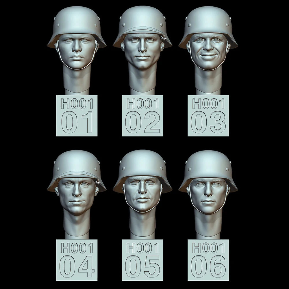 1/35 WWII German Infantry Heads with Varied Expressions, 6 Figures, Resin Model Figure Kit, Unassembled and Unpainted