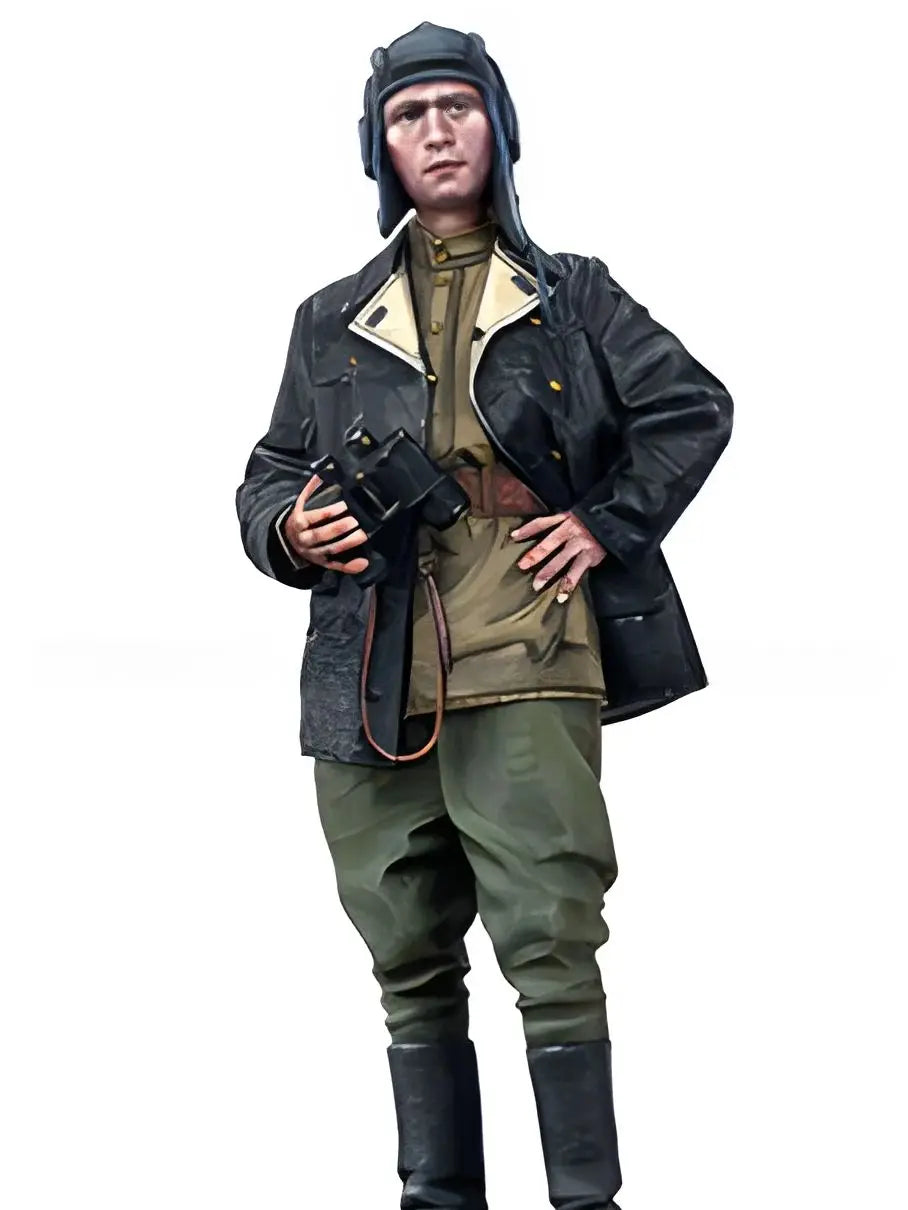 1/35 WWII Soviet Tank Commander in Leather Jacket, Resin Model Figure Kit, Unassembled and Unpainted