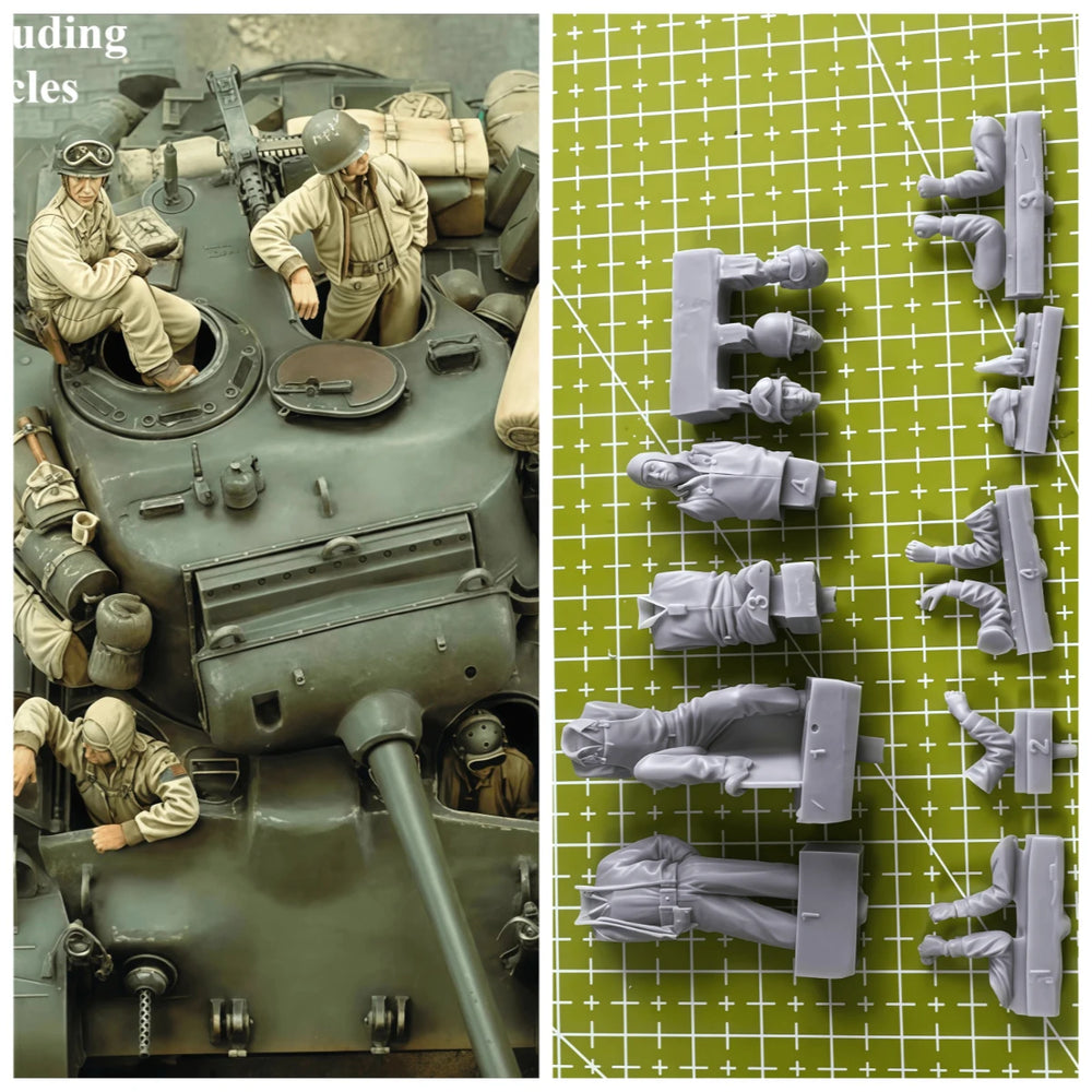 1/35 WWII German Panzer Crew at Combat Stations, 4 Figures, Resin Model Figure Kit, Unassembled and Unpainted