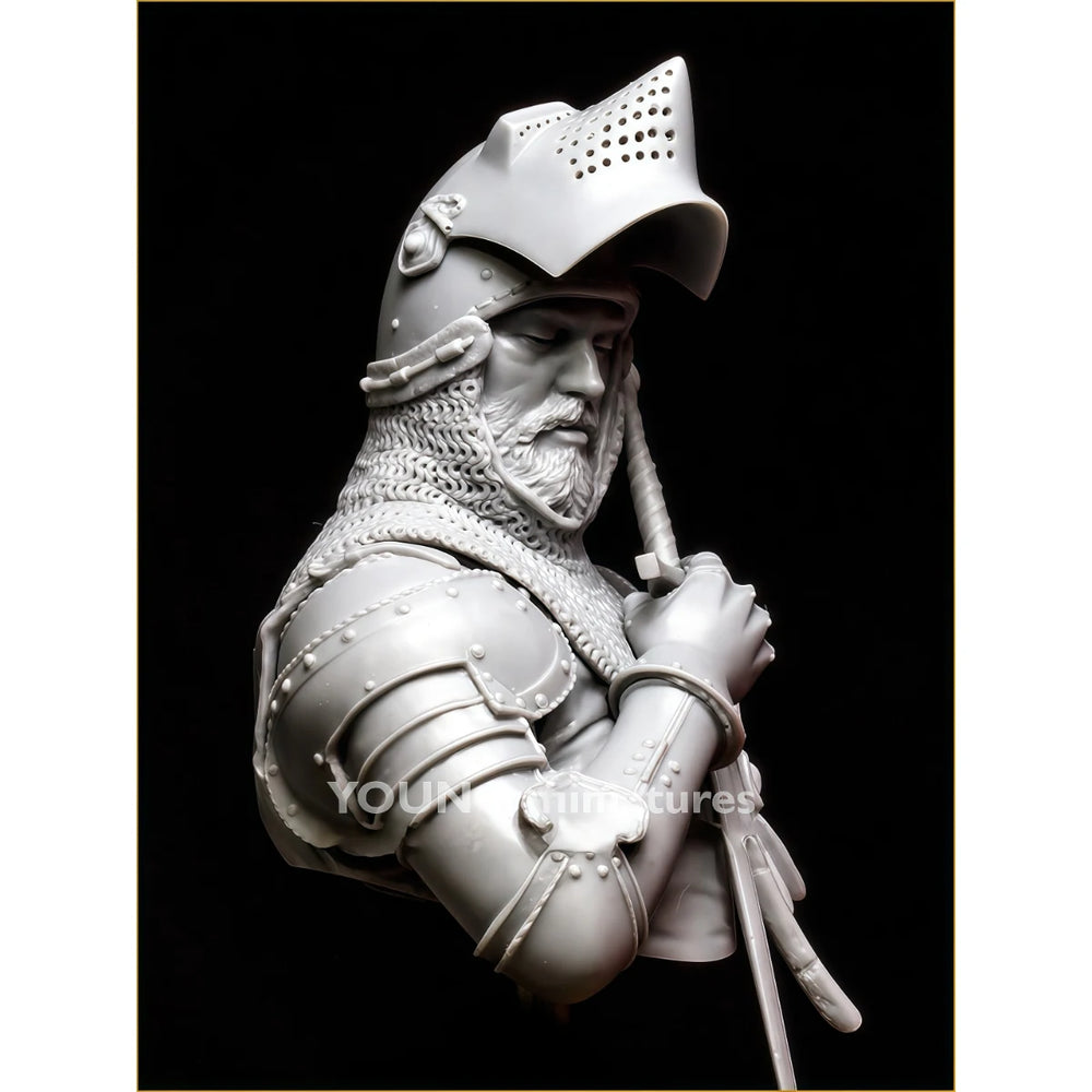 1/10 Medieval German Knight in Gothic Helm with Shield and Sword, Resin Model Bust Kit, Unassembled and Unpainted