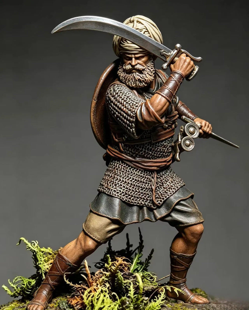 54mm Dwarf Warrior Lunging with Curved Scimitar, Resin Model Figure Kit, Fantasy Theme, Unassembled and Unpainted