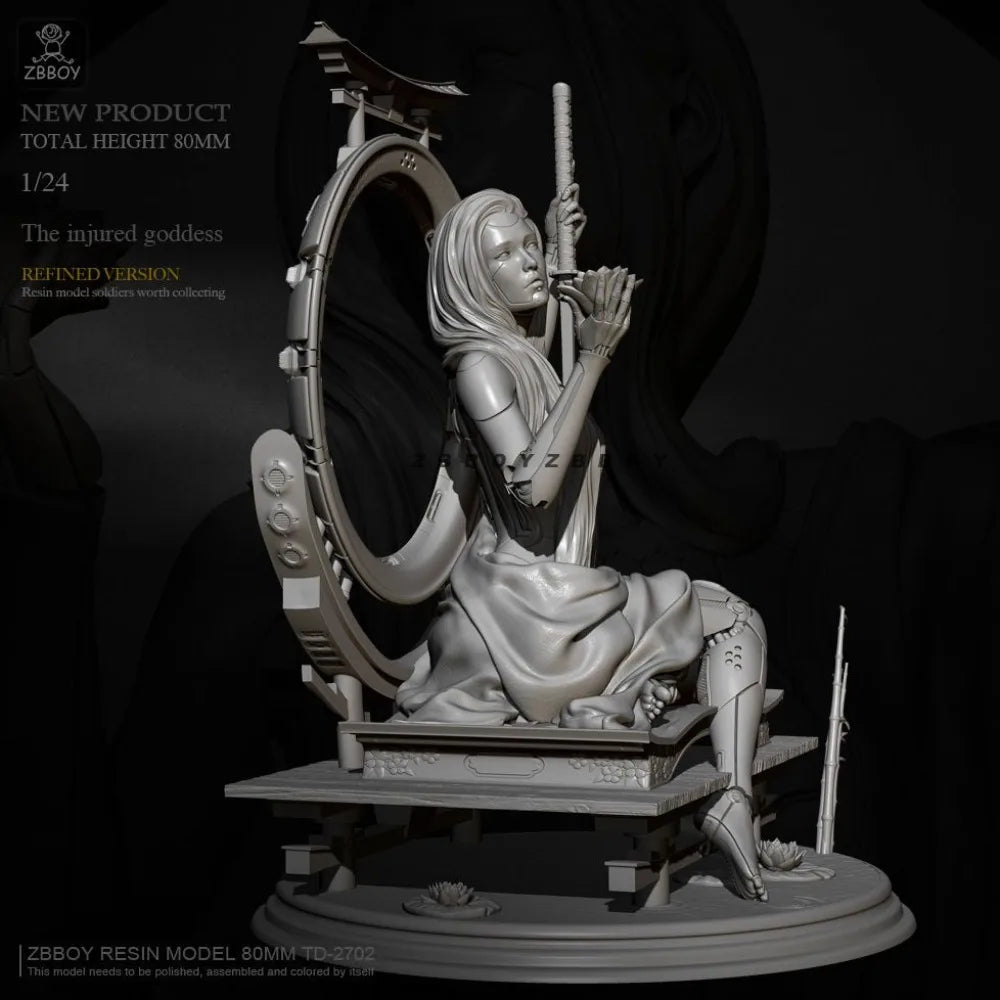 80mm Mechanical Female Warrior, Resin Model Figure Kit, Fantasy Theme, Unassembled and Unpainted
