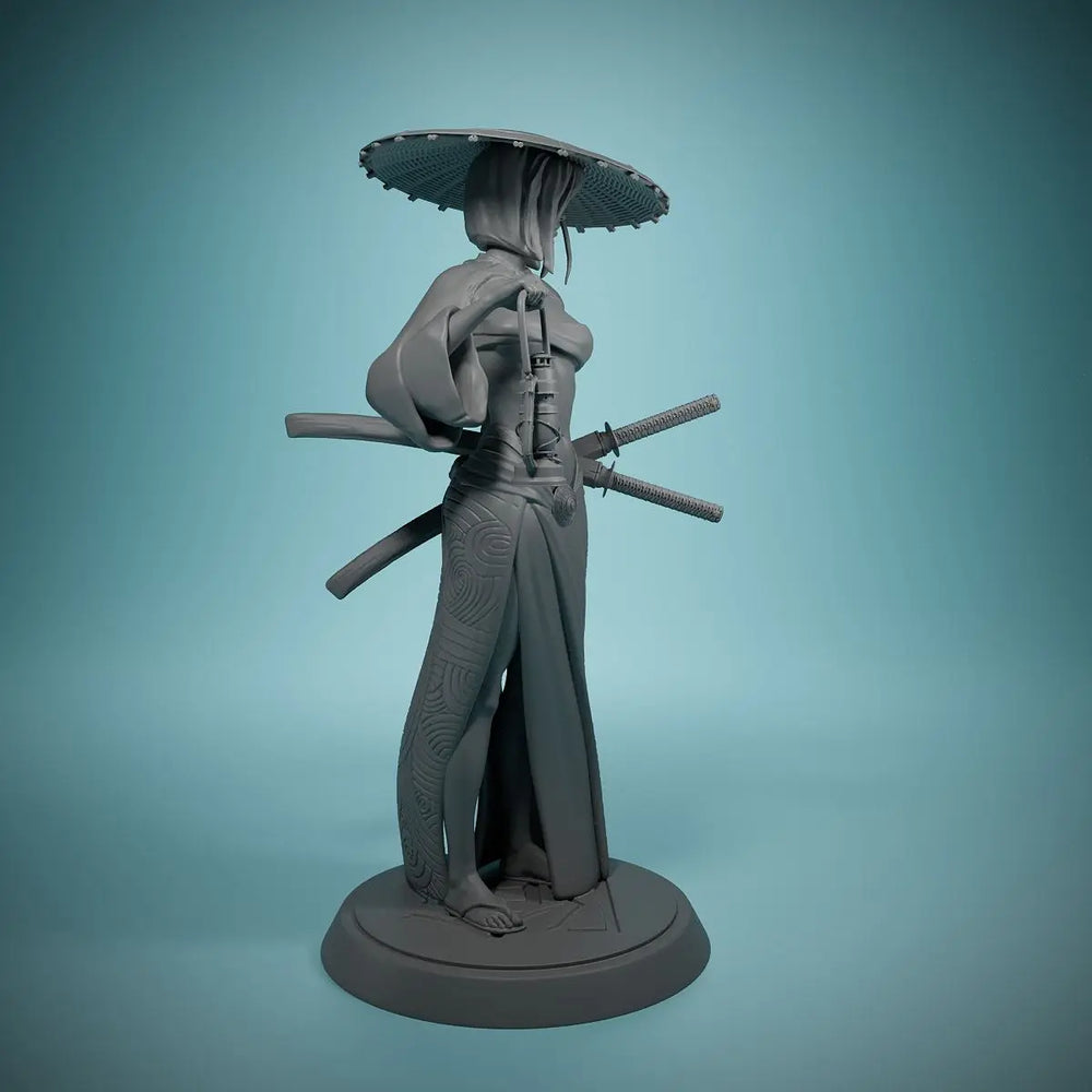 Asian Warrior Maiden with Parasol and Spears, Resin Model Figure Kit, Fantasy Theme, Unassembled and Unpainted