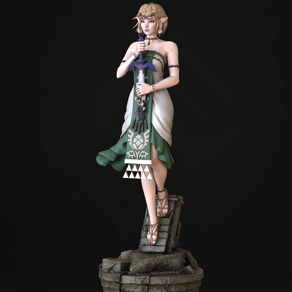1/24 Elf Sorceress in Checkered Formal Gown, Resin Model Figure Kit, Fantasy Theme, Unassembled and Unpainted