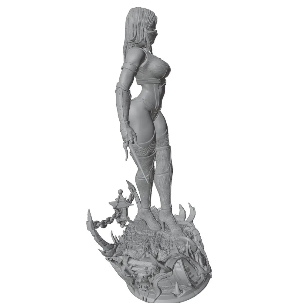 1/24 Female Warrior with Curved Daggers on Demon Head, Resin Model Figure Kit, Fantasy Theme, Unassembled and Unpainted