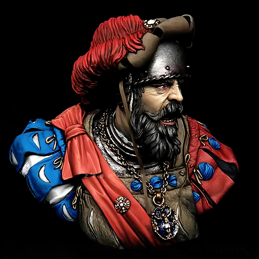 1/12 Medieval Nobleman in Heraldic Red and Blue Armor, Resin Model Bust Kit, Unassembled and Unpainted