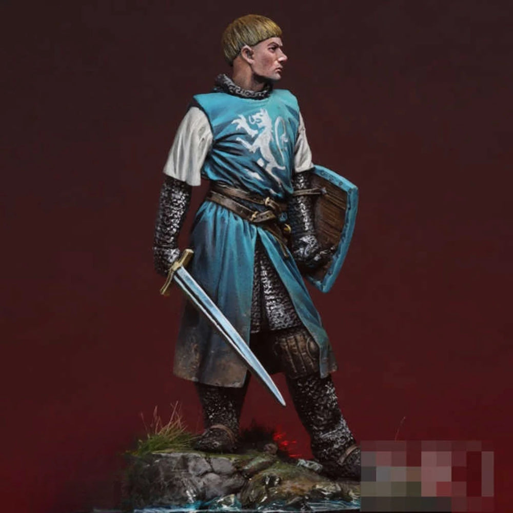 1/32 Medieval Norman Knight in Blue Heraldic Tunic, Resin Model Figure Kit, Unassembled and Unpainted