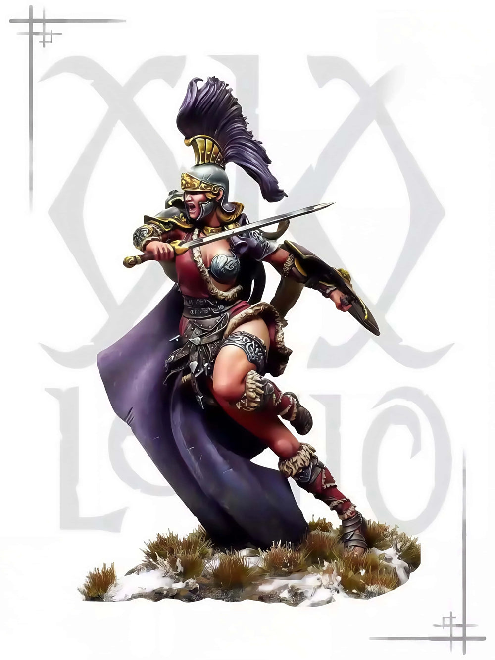 1/24 Purple-Plumed Warrior in Ornate Gold Armor, Resin Model Figure Kit, Fantasy Theme, Unassembled and Unpainted