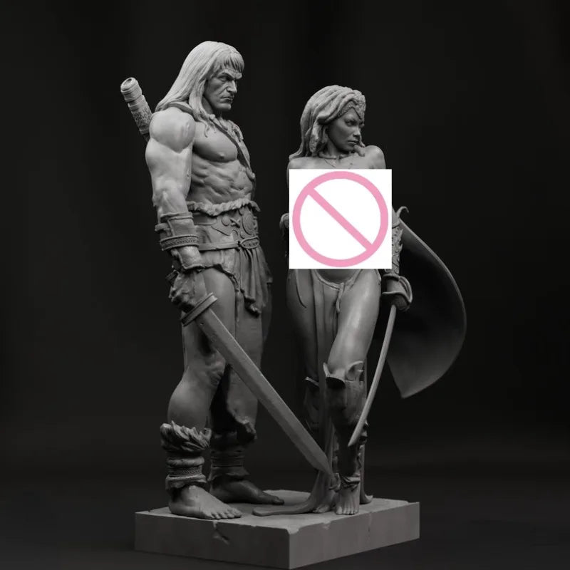 1/24 Medieval Barbarian Warriors with Scythes, 2 Figures, Resin Model Figure Kit, Unassembled and Unpainted