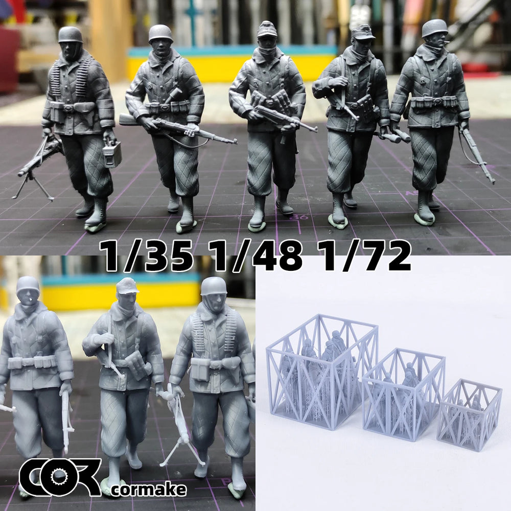 1/35 WWII German Fallschirmjäger Descending with Parachute, 5 Figures, Resin Model Figure Kit, Unassembled and Unpainted