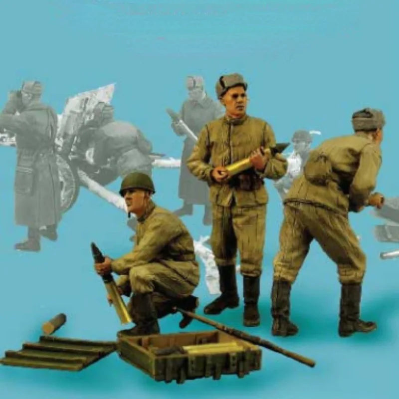 1/35 WWII Soviet Artillery Team, 4 Figures, Resin Model Figure Kit, Unassembled and Unpainted