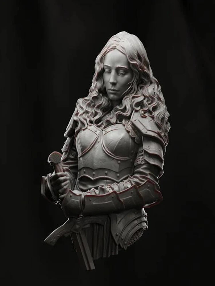 1/10 Medieval Long-Haired Warrior with Ornate Layered Armor, Resin Model Bust Kit, Unassembled and Unpainted