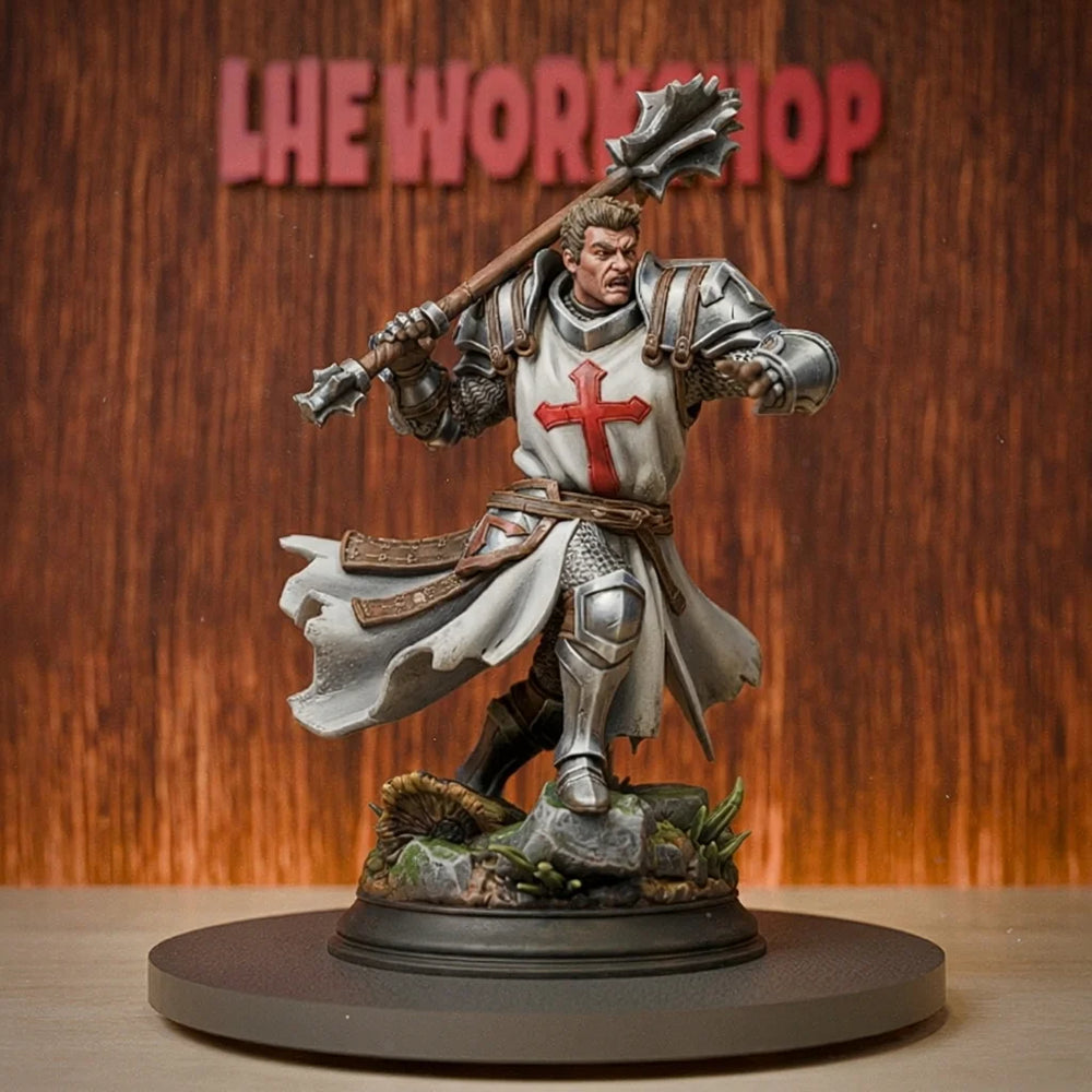 28mm Human Paladin with Mace, Resin Model Figure Kit, Fantasy Theme, Unassembled and Unpainted