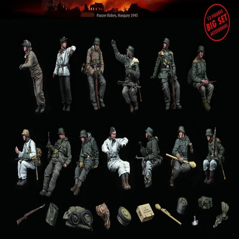 1/35 WWII German Panzer Crew, 13 Figures, Resin Model Diorama Kit, Unassembled and Unpainted