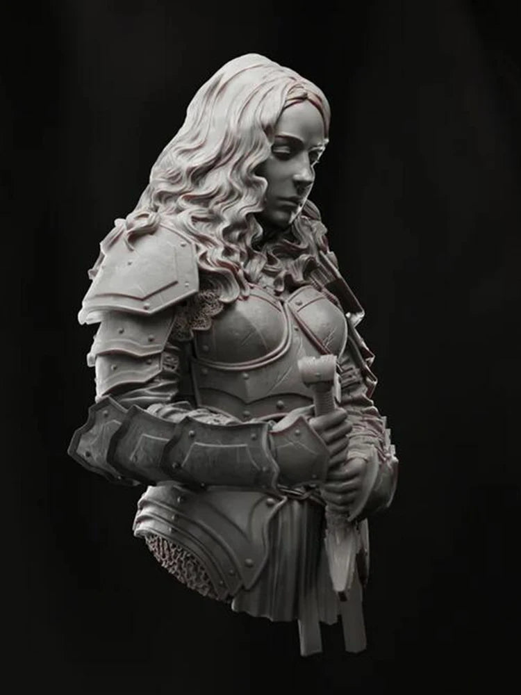 1/10 Medieval Long-Haired Warrior with Ornate Layered Armor, Resin Model Bust Kit, Unassembled and Unpainted