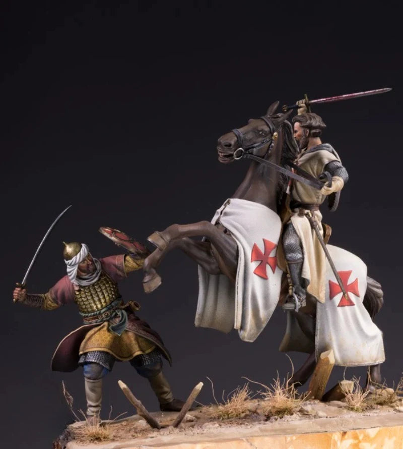 1/24 Medieval Crusader Knight Templar Vs Saracen, 2 Figures, Resin Model Figure Kit, Unassembled and Unpainted