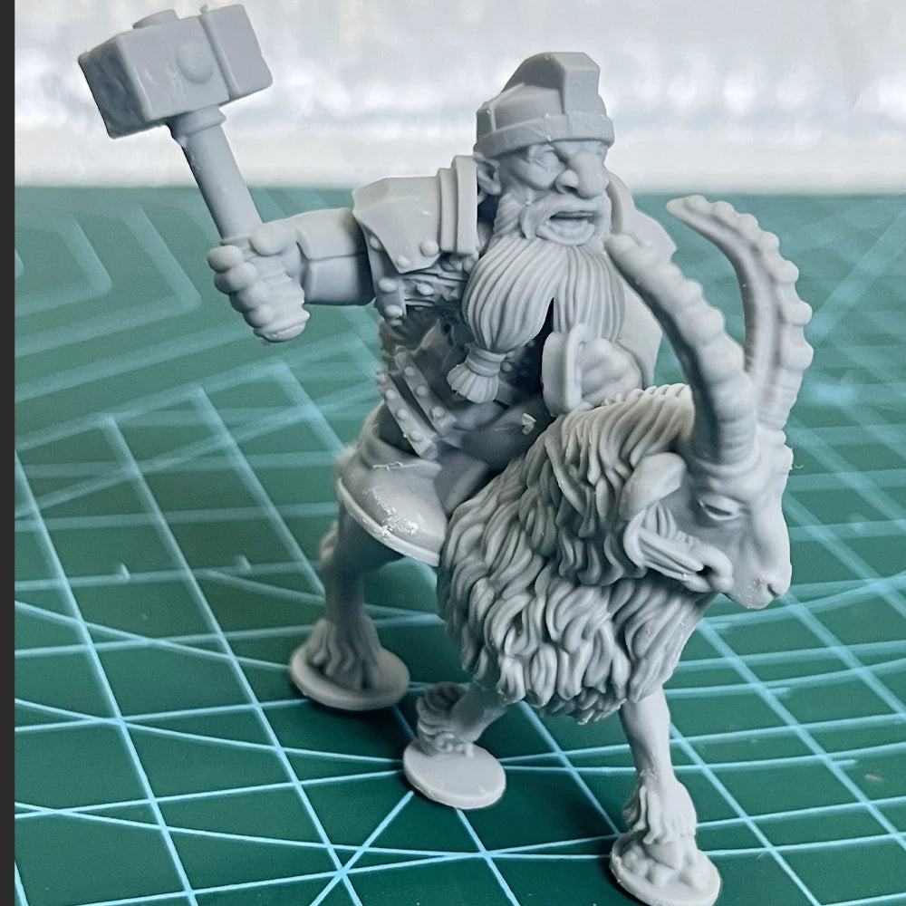 50mm Medieval Fantasy Dwarf Warrior on Goat, Resin Model Figure Kit, Unassembled and Unpainted