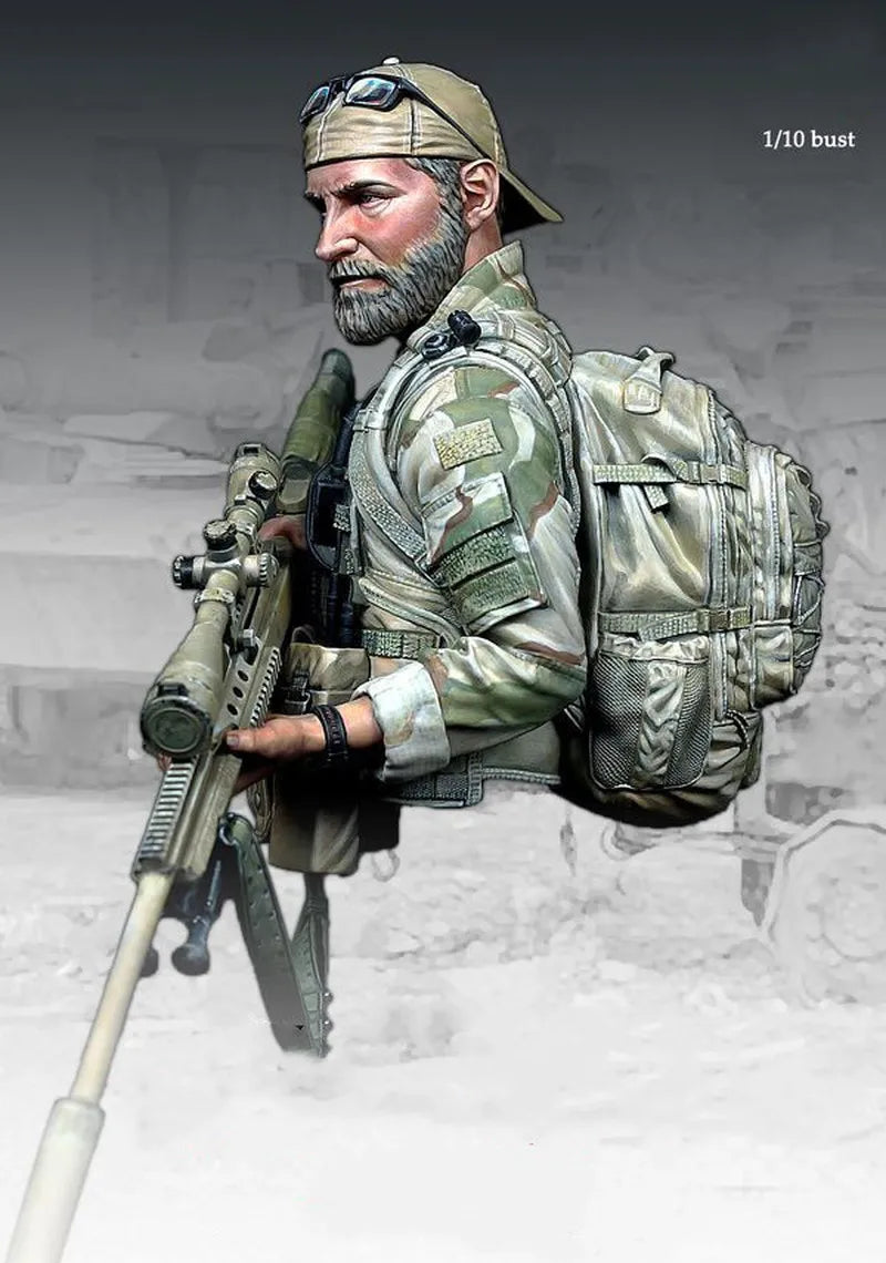 1/10 Modern Bearded US Tactical Operator with Scoped Rifle, Resin Model Bust Kit, Unassembled and Unpainted