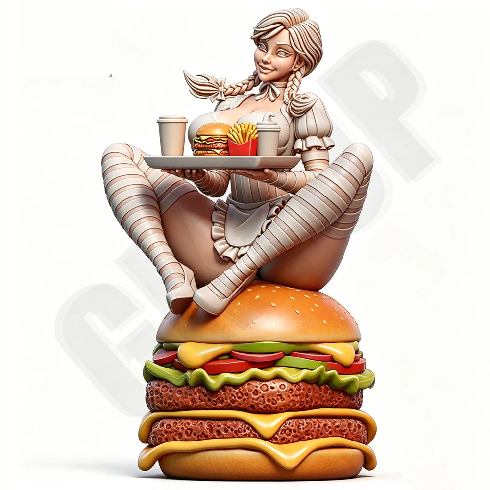 1/24 Pin-up with Burger, Resin Model Figure Kit, Unassembled and Unpainted