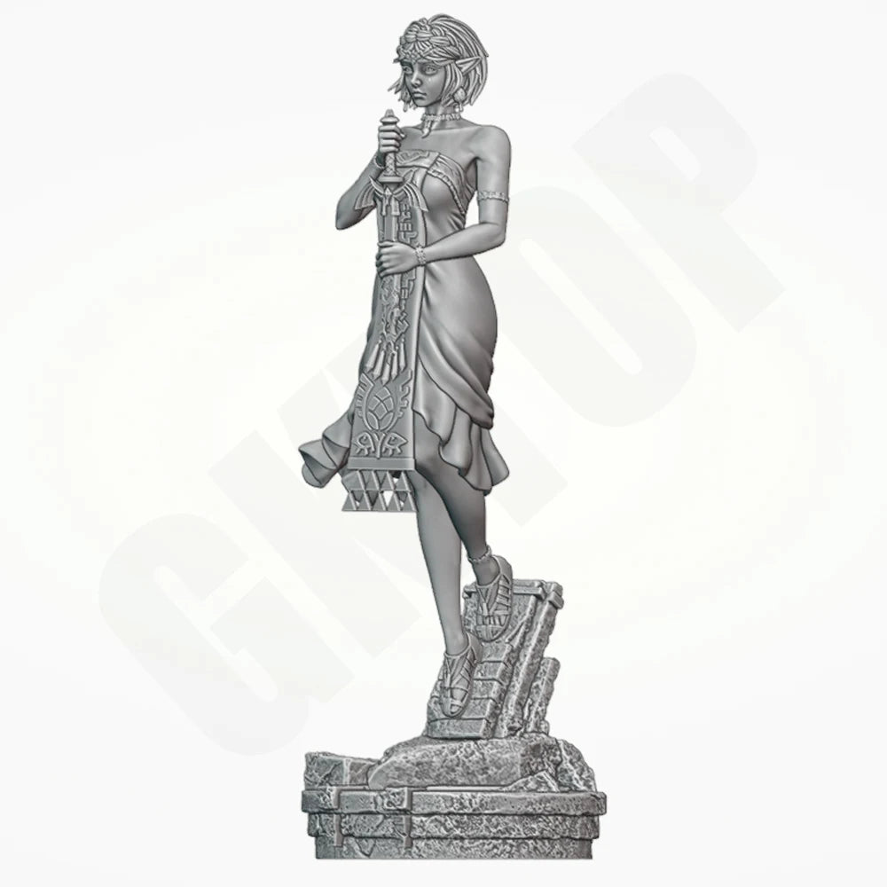 1/24 Elf Sorceress in Checkered Formal Gown, Resin Model Figure Kit, Fantasy Theme, Unassembled and Unpainted