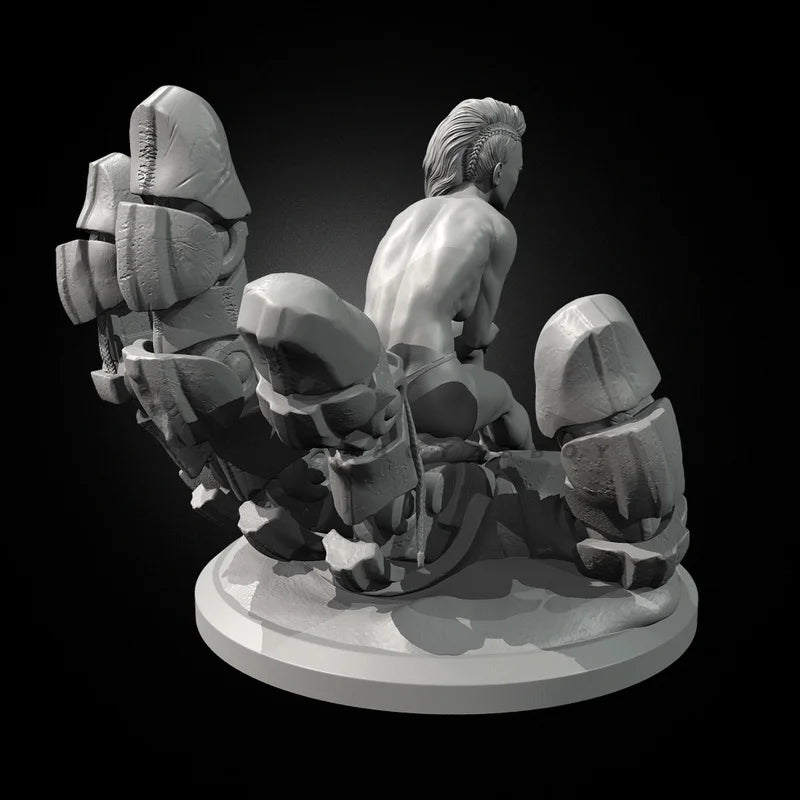 32mm Female Warriors on Mechanical Throne, 7 Figures, Resin Model Diorama Kit, Sci-Fi Theme, Unassembled and Unpainted