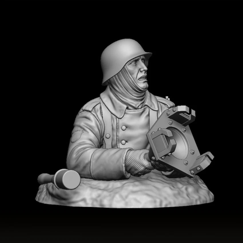 1/10 WWII German Infantryman with Gas Mask Canister, Resin Model Bust Kit, Unassembled and Unpainted