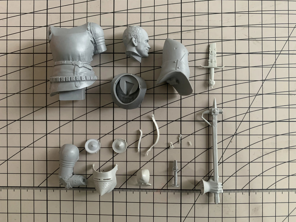 1/12 Medieval French Knight with Heraldic Plate Armor and Halberd, Resin Model Bust Kit, Unassembled and Unpainted
