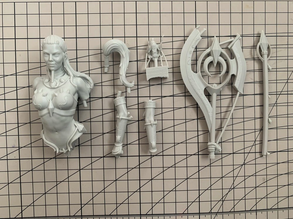 1/10 Female Warrior with Red Mohawk and Spear, Resin Model Bust Kit, Fantasy Theme, Unassembled and Unpainted