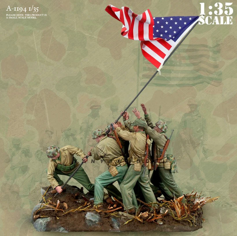 1/35 WWII American Iwo Jima Victory, 4 Figures, Resin Model Diorama Kit, Unassembled and Unpainted
