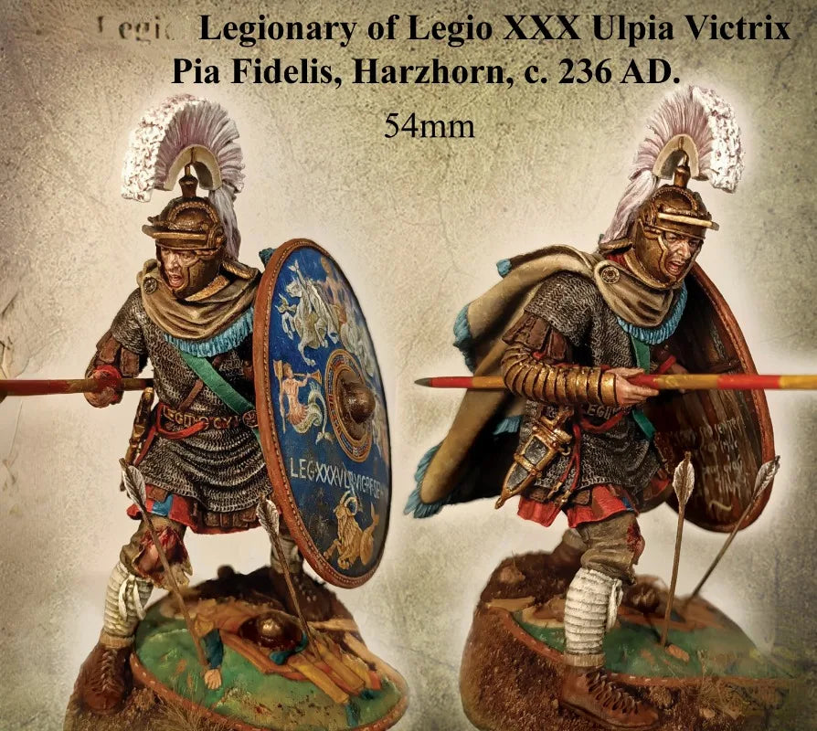 54mm Ancient Roman Legionnaire with Plumed Helmet Charging with Spear, Resin Model Figure Kit, Unassembled and Unpainted
