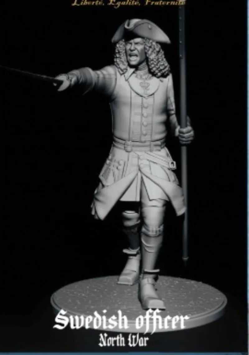 1/24 Great Northern War Swedish Officer, Resin Model Figure Kit, Military Theme, Unassembled and Unpainted
