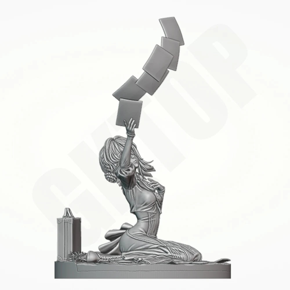 1/24 Girl with Staff, Resin Model Figure Kit, Anime Theme, Unassembled and Unpainted