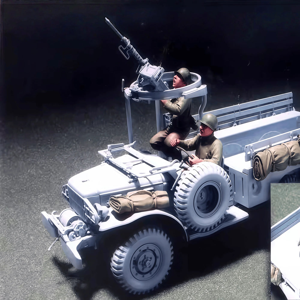 1/35 WWII Jeep with Gun Turret, Resin Model Vehicle Kit, Unassembled and Unpainted