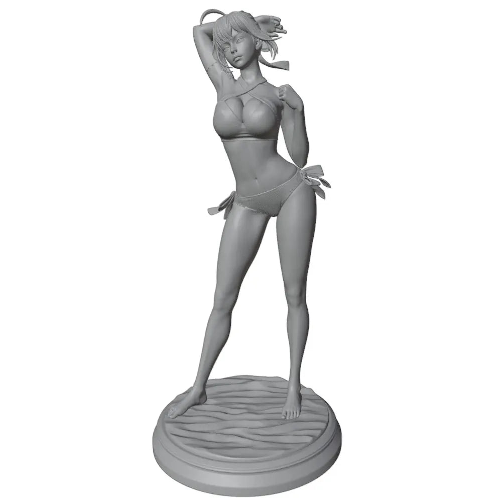 1/24 Blonde Pin-up in Blue Bikini Hand on Hip, Resin Model Figure Kit, Unassembled and Unpainted