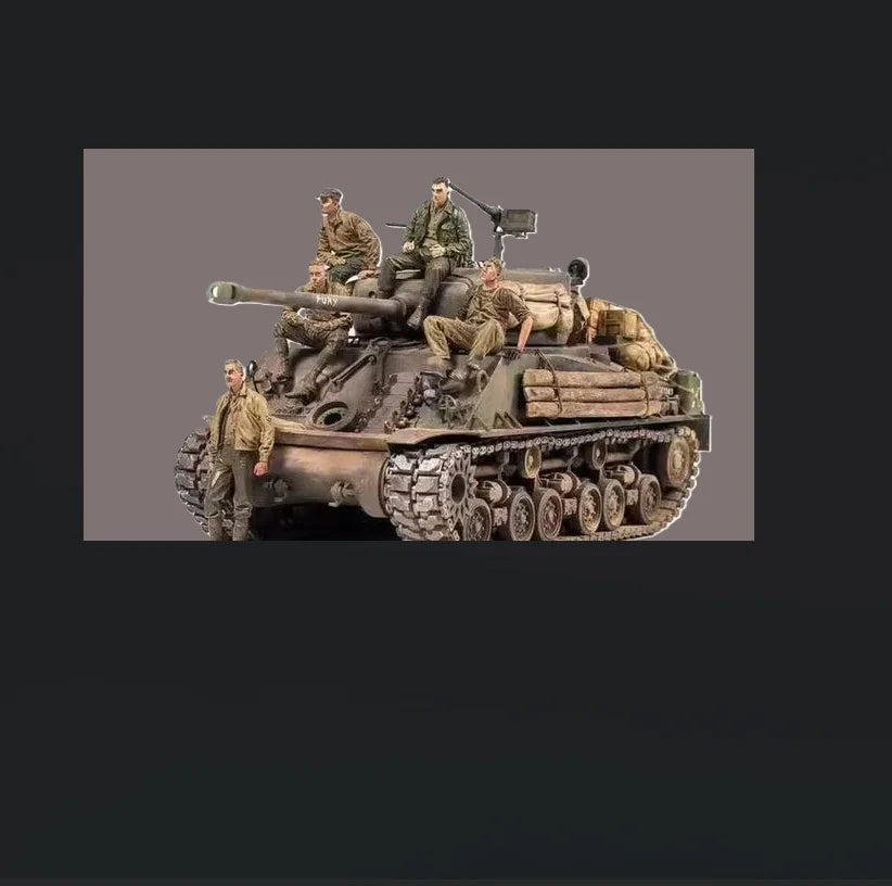 1/35 WWII Allied Sherman Tank, 5 Figures, Resin Model Vehicle Kit, Unassembled and Unpainted