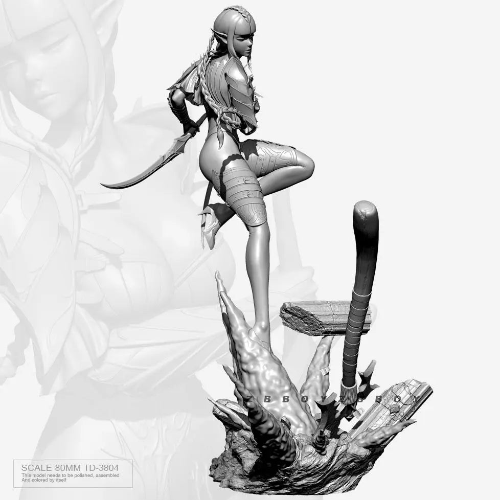 80mm Elf Maiden Warrior, Resin Model Figure Kit, Fantasy Theme, Unassembled and Unpainted