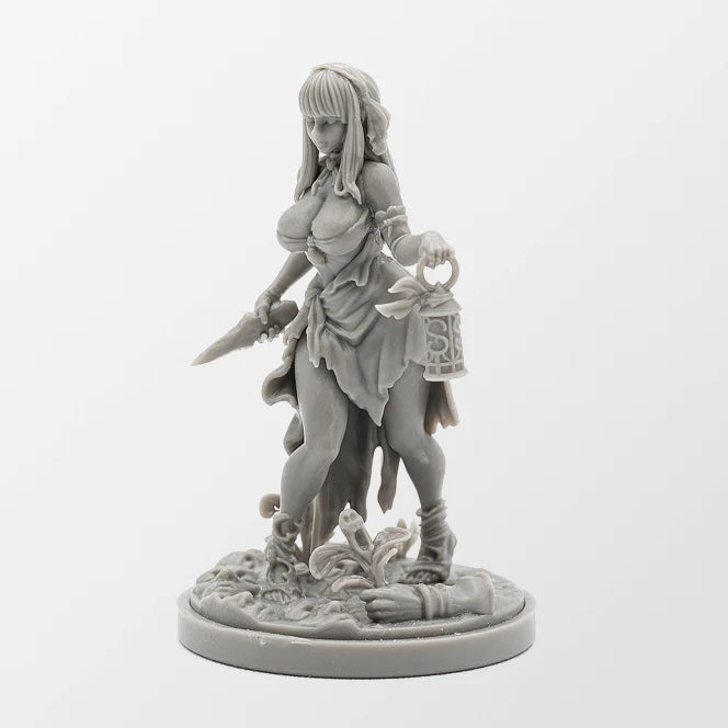 38mm Female Adventurer with Dagger and Lantern, Resin Model Figure Kit, Fantasy Theme, Unassembled and Unpainted