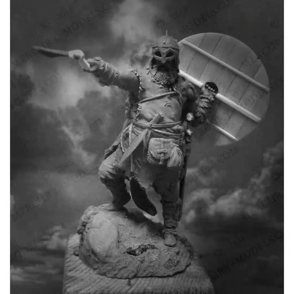 75mm Modern Barbarian Warrior Directing with Kite Shield, Resin Model Figure Kit, Unassembled and Unpainted