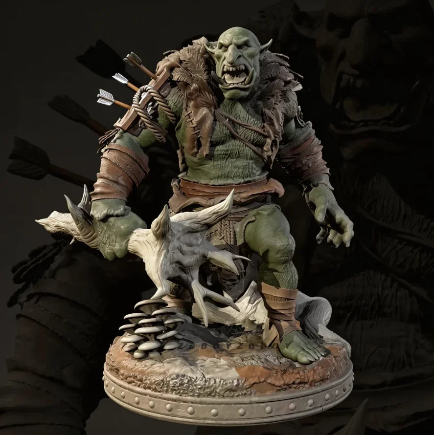 75mm Tusked Orc Barbarian with Bone Club, Resin Model Figure Kit, Fantasy Theme, Unassembled and Unpainted