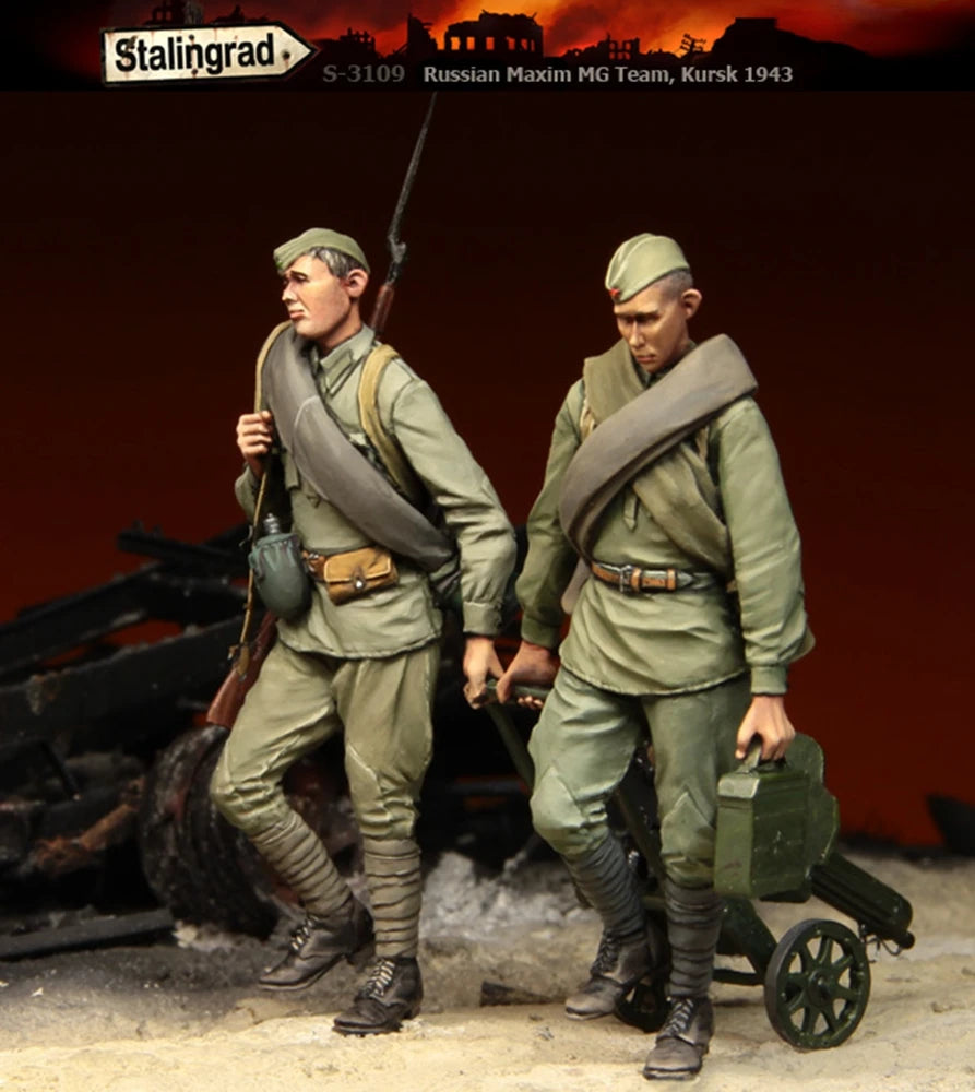 1/35 WWII Soviet Maxim Gun Gunner and Loader, 2 Figures, Resin Model Figure Kit, Unassembled and Unpainted