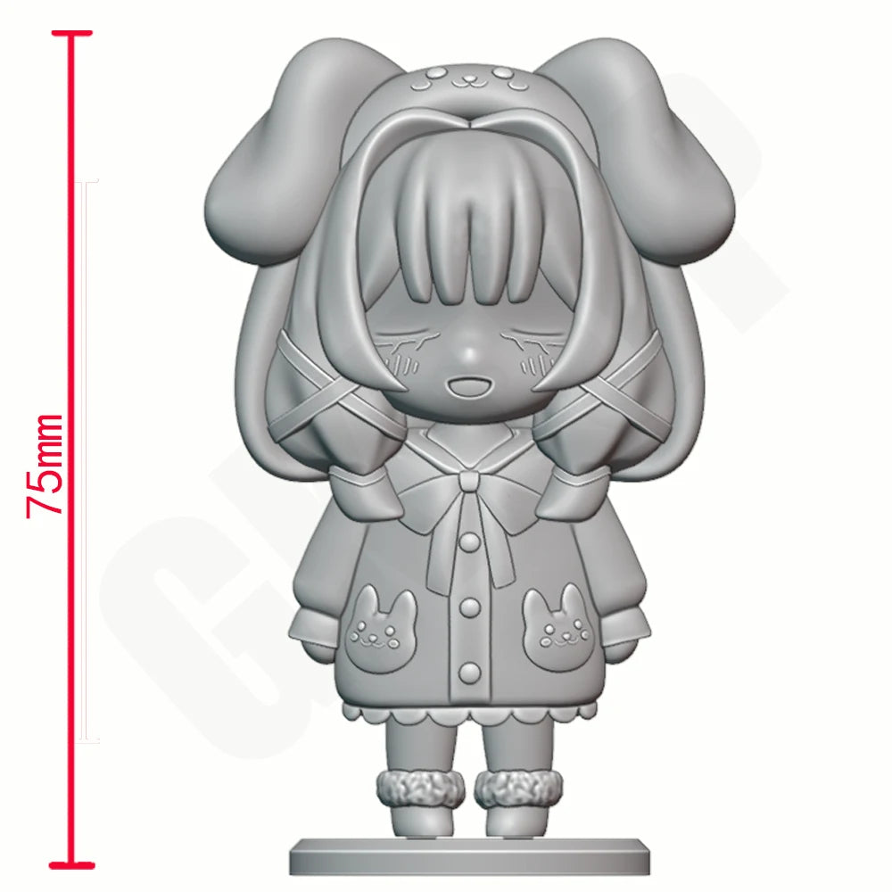 75mm Chibi Girl with Cat Ears and Bow, Resin Model Figure Kit, Anime Theme, Unassembled and Unpainted