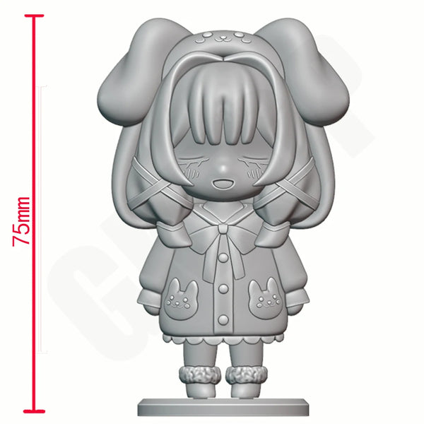 75mm Chibi Girl with Cat Ears and Bow, Resin Model Figure Kit, Anime Theme, Unassembled and Unpainted