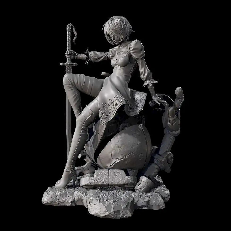 80mm Female Swordsman, Resin Model Figure Kit, Fantasy Theme, Unassembled and Unpainted