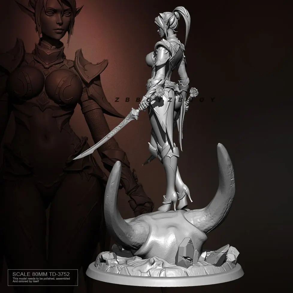 90mm She-Demon Warrior with Dual Blades, Resin Model Figure Kit, Fantasy Theme, Unassembled and Unpainted