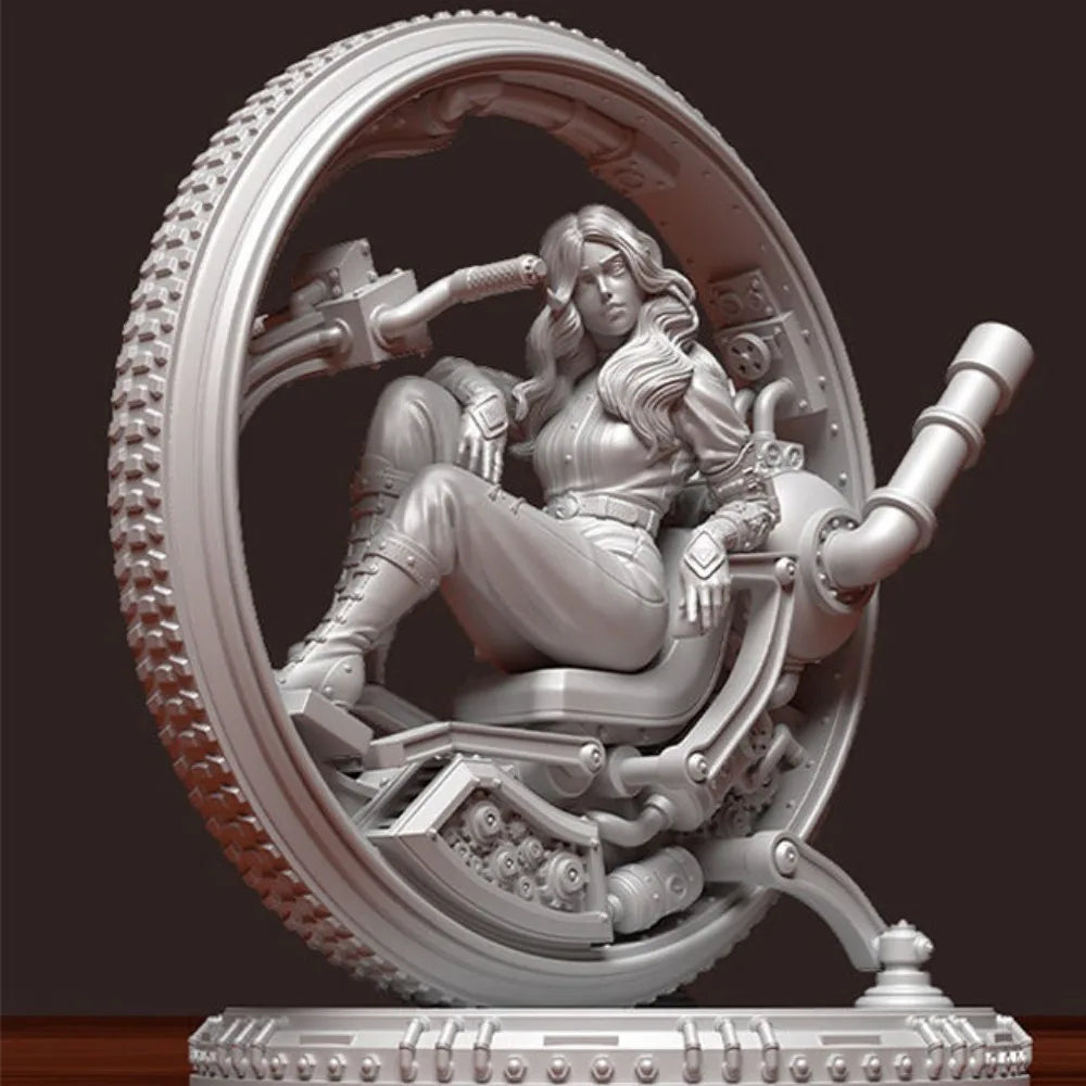 80mm Motorcycle Girl, Resin Model Figure Kit, Fantasy Theme, Unassembled and Unpainted
