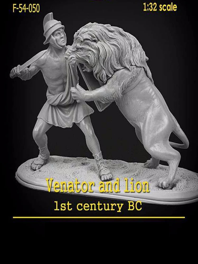 54mm Ancient Roman Venator with Lion, 2 Figures, Resin Model Figure Kit, Unassembled and Unpainted