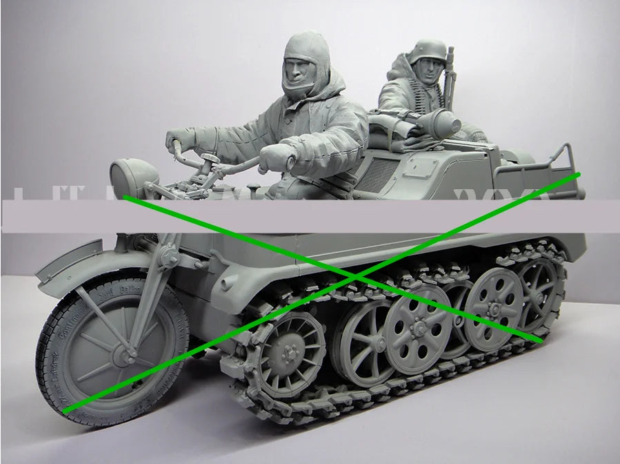 1/9 WWII German Soldiers with Kettenkrad, 2 Figures, Resin Model Figure Kit, Unassembled and Unpainted