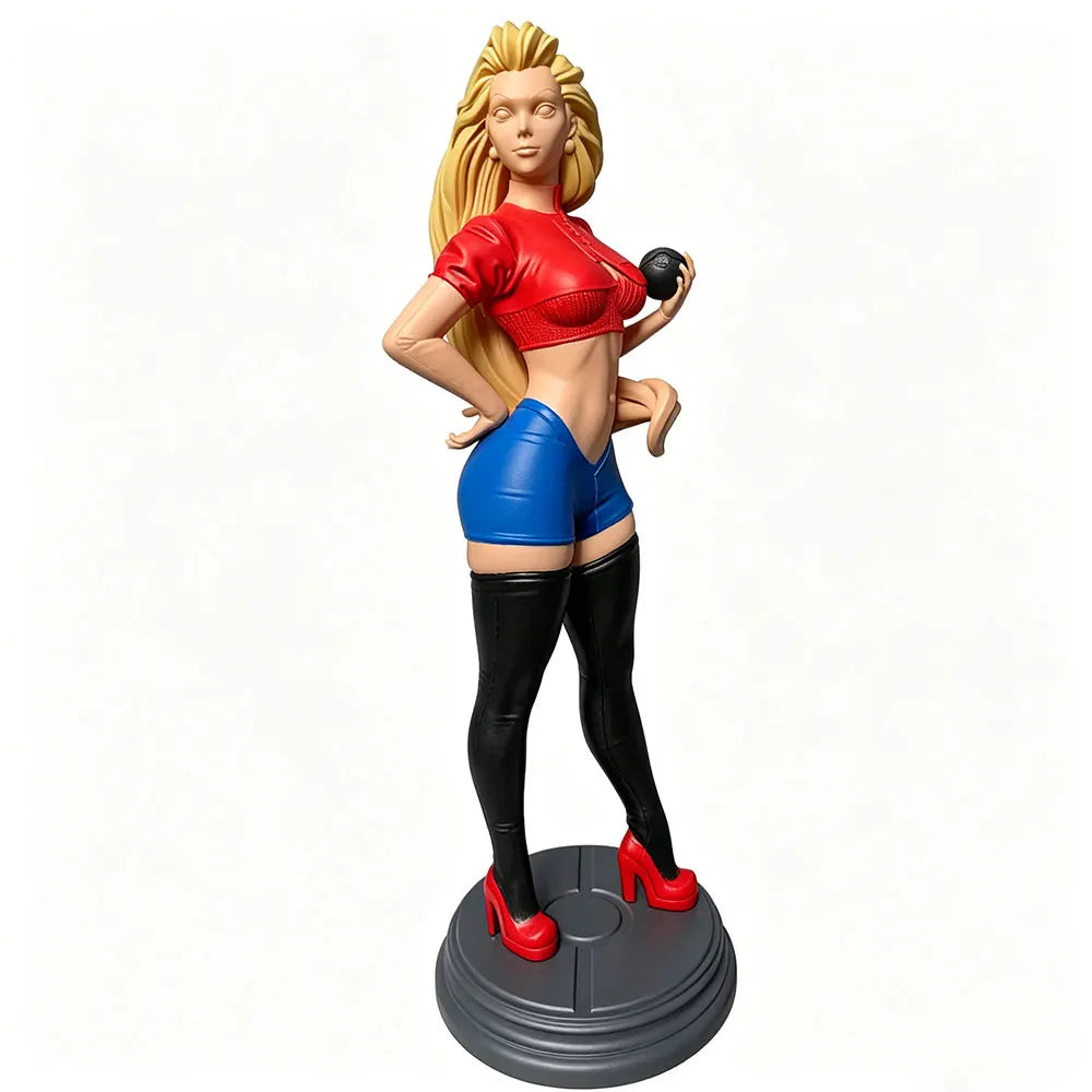 75mm Blonde Pin-up in Red Crop Top and Blue Shorts, Resin Model Figure Kit, Unassembled and Unpainted